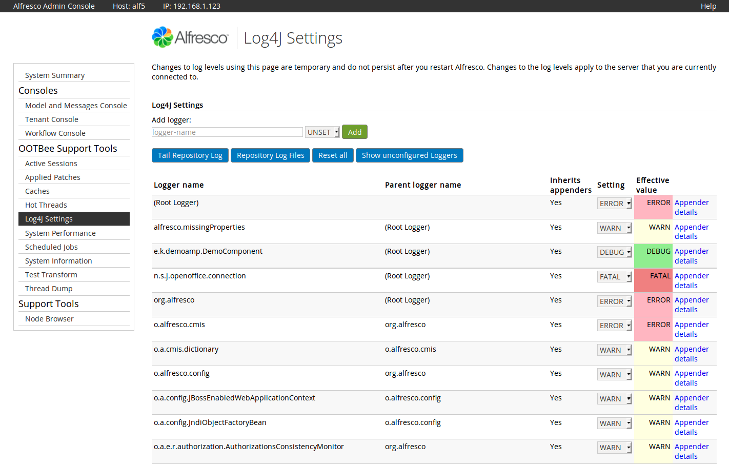 OOTB Support Tools addon for Alfresco Community
